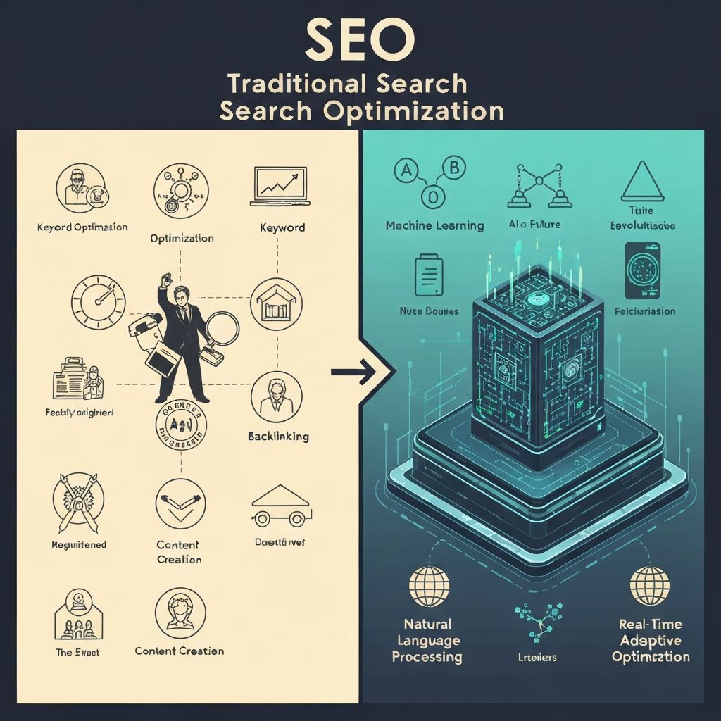 Illustration comparing traditional search results with AI generated answers